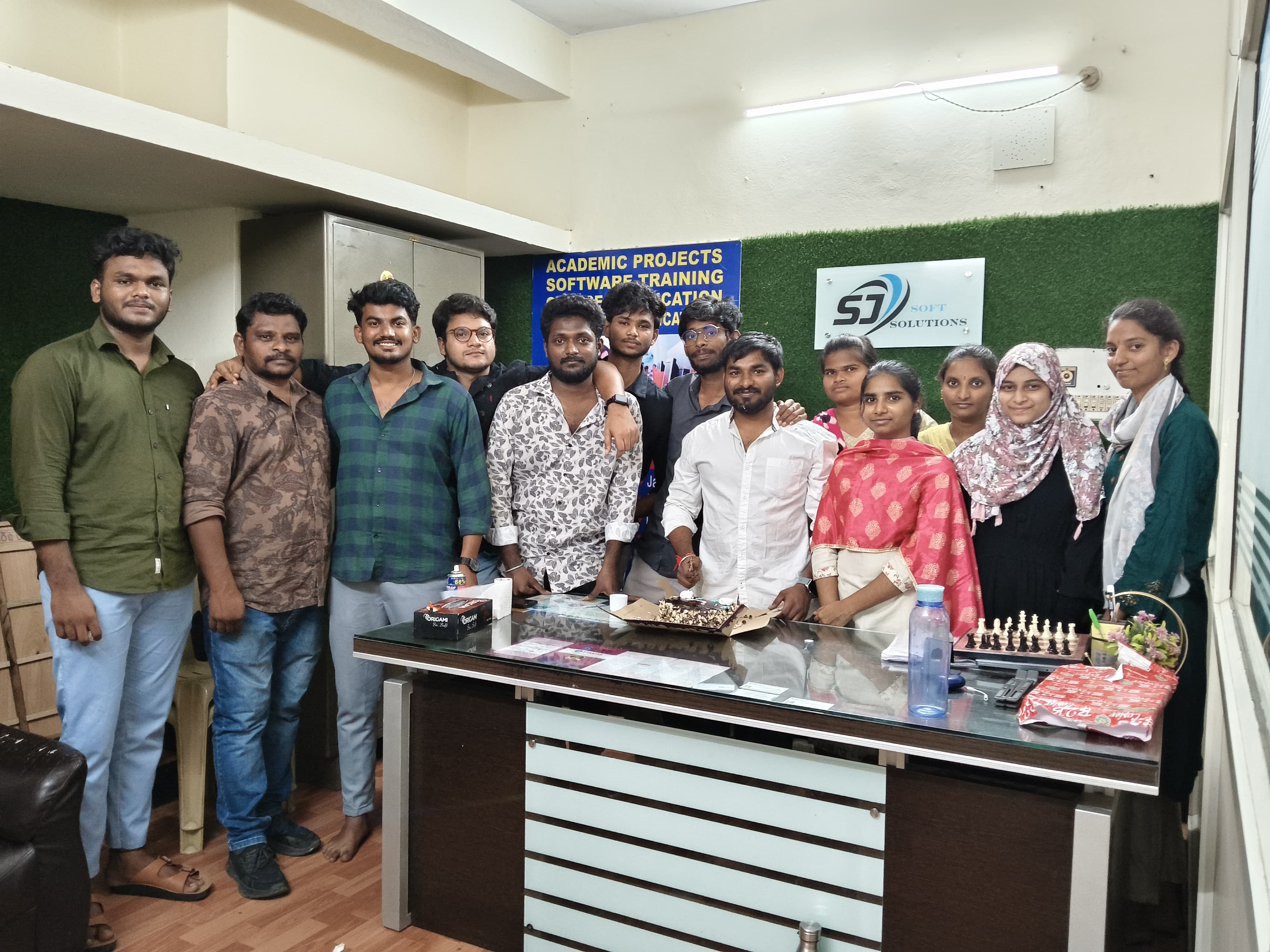 Team celebration in office